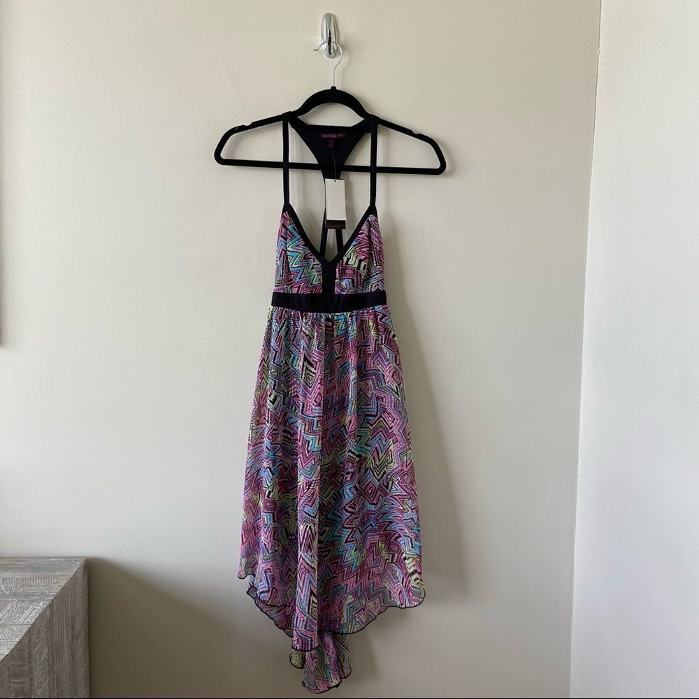 Material Girl-Abstract T-Back High Low Dress
